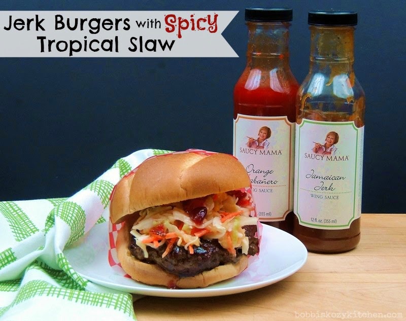 Saucy Mama Recipe Contest Entry - Jerk Burgers with Spicy Tropical Slaw