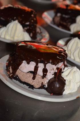 Beach Castle Chocolate Mousse Cake with Amaretto Cherries and Run Vanilla Infusion