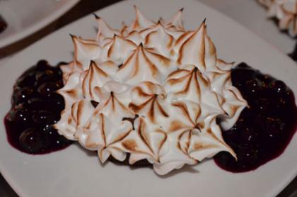 Gluten Free Pineapple Ginger Spice Cake with Toasted Ginger Meringue and Sangria Sauce
